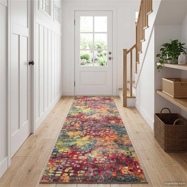 Grote foto vidaxl vloerkleedloper lesaka kleurrijk 100 x 100 cm diamantvelours huis en inrichting vloerbedekking en kleden