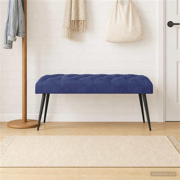 Grote foto vidaxl bank met knoopverstelling politieblauw 110 x 40 x 46 cm fluweel huis en inrichting overige huis en inrichting
