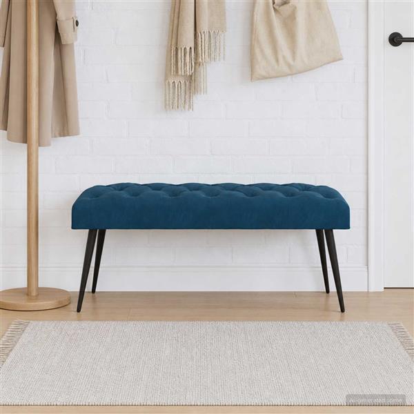 Grote foto vidaxl bank met knoopverstelling blauw 110 x 40 x 46 cm fluweel huis en inrichting overige huis en inrichting