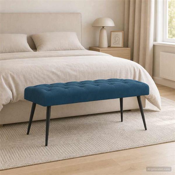 Grote foto vidaxl bank met knoopverstelling blauw 110 x 40 x 46 cm fluweel huis en inrichting overige huis en inrichting
