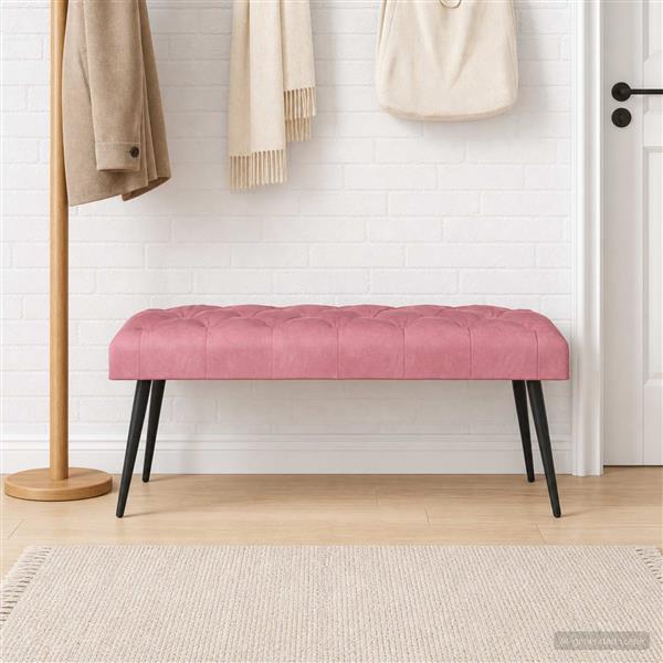 Grote foto vidaxl bank met knoopverstelling roze 110 x 40 x 46 cm fluweel huis en inrichting overige huis en inrichting