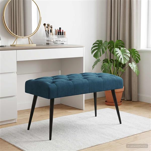 Grote foto vidaxl bank met knoopverstelling blauw 80 x 40 x 46 cm fluweel huis en inrichting overige huis en inrichting