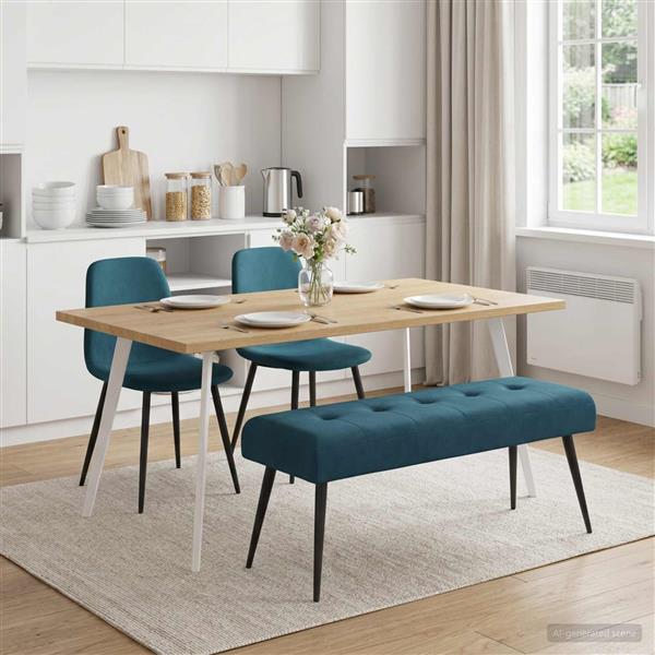 Grote foto vidaxl bank met knoopverstelling blauw 110 x 40 x 46 cm fluweel huis en inrichting overige huis en inrichting