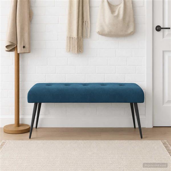 Grote foto vidaxl bank met knoopverstelling blauw 110 x 40 x 46 cm fluweel huis en inrichting overige huis en inrichting