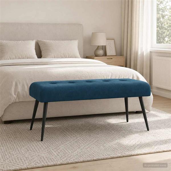 Grote foto vidaxl bank met knoopverstelling blauw 110 x 40 x 46 cm fluweel huis en inrichting overige huis en inrichting
