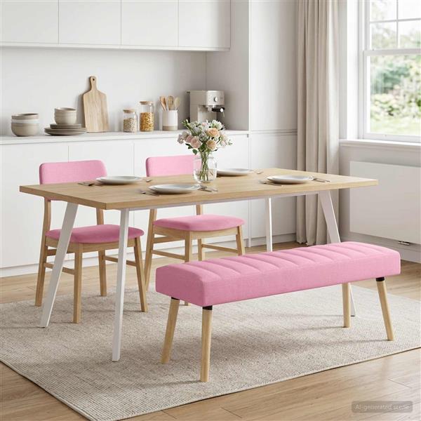 Grote foto vidaxl kanaal geplooide bank roze 110 x 40 x 46 cm stof huis en inrichting overige huis en inrichting