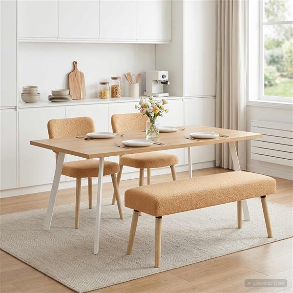 Grote foto vidaxl bank effen beige 110 x 40 x 46 cm boucl huis en inrichting overige huis en inrichting