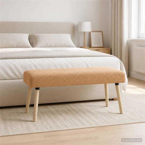 Grote foto vidaxl bank effen beige 110 x 40 x 46 cm boucl huis en inrichting overige huis en inrichting