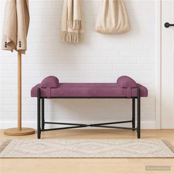 Grote foto vidaxl knop gestept bankje met kussens paars 110 x 40 x 46 cm fluweel huis en inrichting overige huis en inrichting