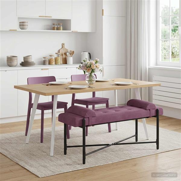 Grote foto vidaxl knop gestept bankje met kussens paars 110 x 40 x 46 cm fluweel huis en inrichting overige huis en inrichting