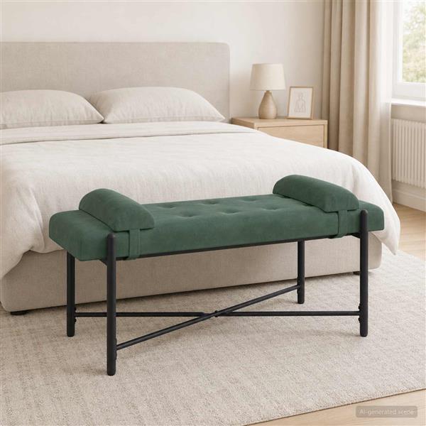 Grote foto vidaxl knop gestept bankje met kussens zeegroen 110 x 40 x 46 cm huis en inrichting overige huis en inrichting