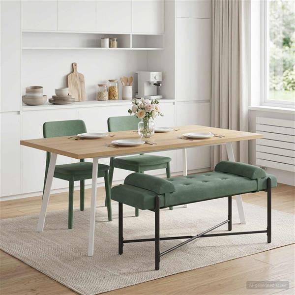 Grote foto vidaxl knop gestept bankje met kussens zeegroen 110 x 40 x 46 cm huis en inrichting overige huis en inrichting