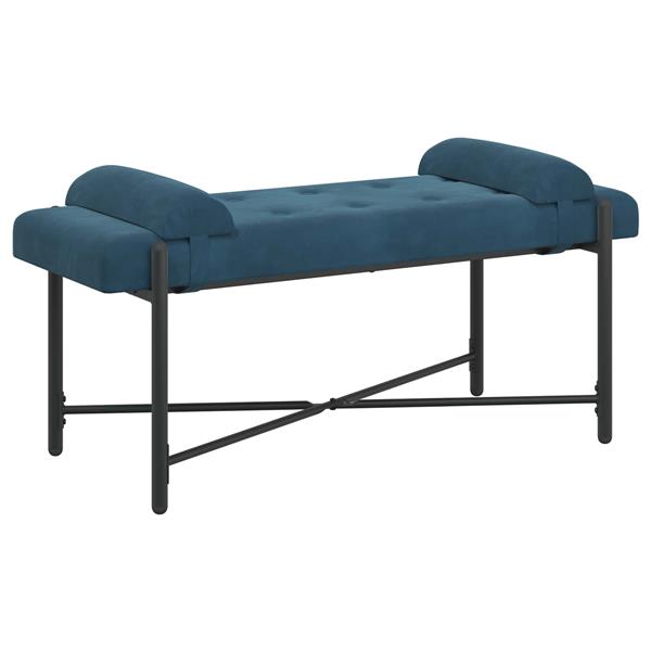 Grote foto vidaxl knop gestept bankje met kussens blauw 110 x 40 x 46 cm fluweel huis en inrichting overige huis en inrichting