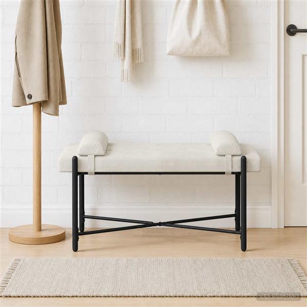 Grote foto vidaxl knop gestept bankje met kussens cr mekleurig 110 x 40 x 46 cm huis en inrichting overige huis en inrichting