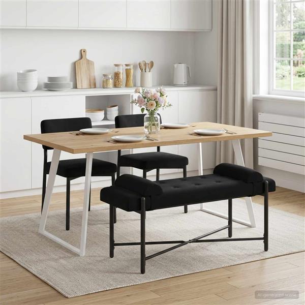 Grote foto vidaxl knop gestept bankje met kussens zwart 110 x 40 x 46 cm fluweel huis en inrichting overige huis en inrichting