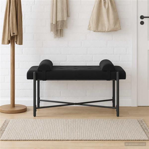 Grote foto vidaxl knop gestept bankje met kussens zwart 110 x 40 x 46 cm fluweel huis en inrichting overige huis en inrichting
