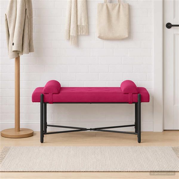 Grote foto vidaxl knop gestept bankje met kussens wijnrood 110 x 40 x 46 cm huis en inrichting overige huis en inrichting