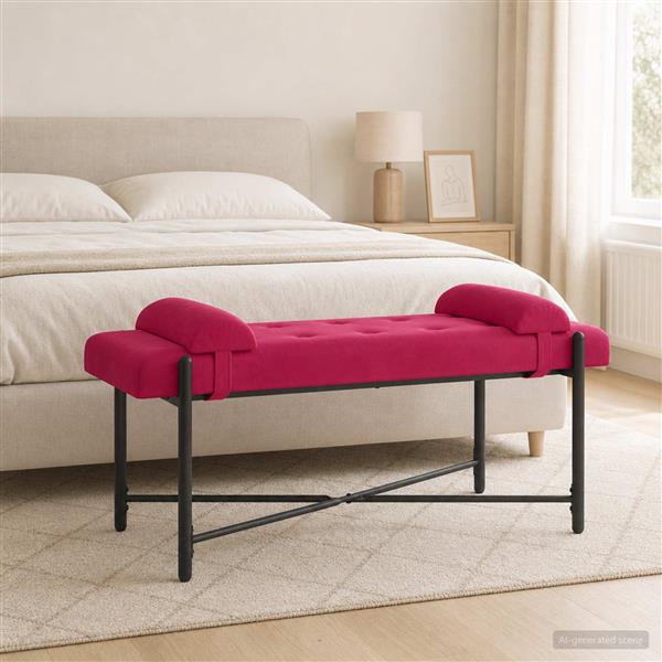 Grote foto vidaxl knop gestept bankje met kussens wijnrood 110 x 40 x 46 cm huis en inrichting overige huis en inrichting