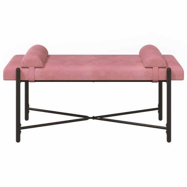 Grote foto vidaxl knop gestept bankje met kussens roze 110 x 40 x 46 cm fluweel huis en inrichting overige huis en inrichting