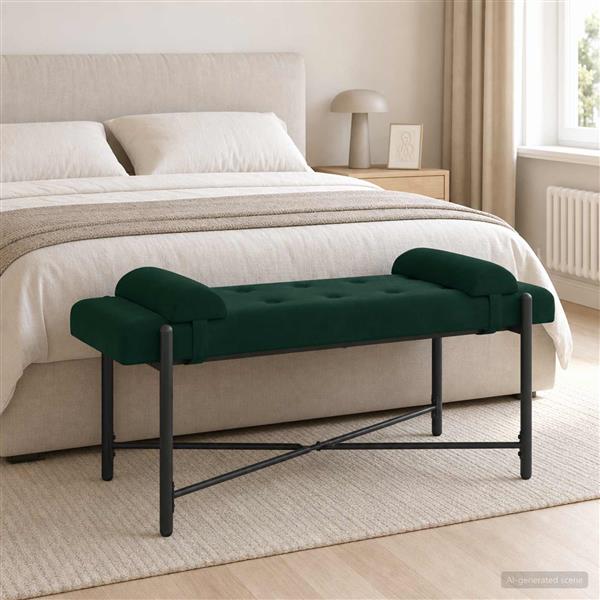 Grote foto vidaxl knop gestept bankje met kussens donkergroen 110 x 40 x 46 cm huis en inrichting overige huis en inrichting