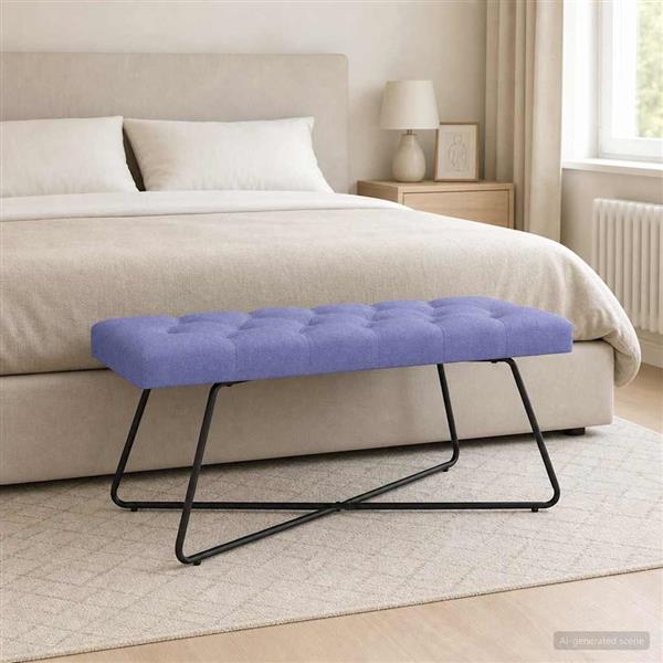Grote foto vidaxl bank met knoopverstelling jeans blauw 110 x 40 x 46 cm stof huis en inrichting overige huis en inrichting