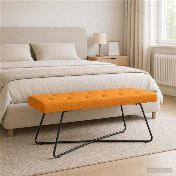 Grote foto vidaxl bank met knoopverstelling donkergeel 110 x 40 x 46 cm stof huis en inrichting overige huis en inrichting