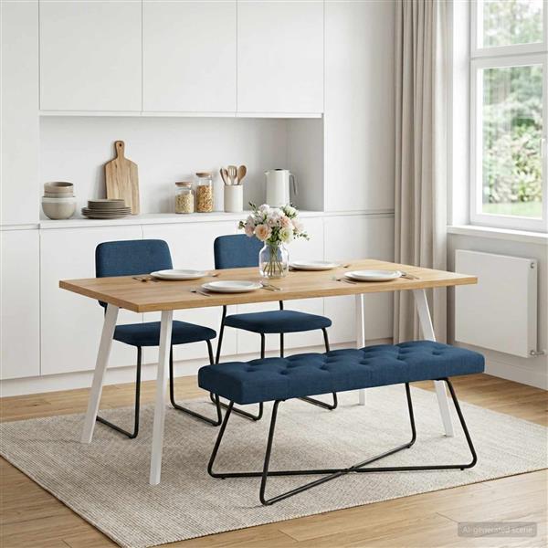 Grote foto vidaxl bank met knoopverstelling blauw 110 x 40 x 46 cm stof huis en inrichting overige huis en inrichting