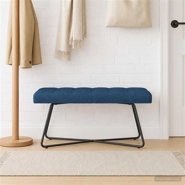 Grote foto vidaxl bank met knoopverstelling blauw 110 x 40 x 46 cm stof huis en inrichting overige huis en inrichting