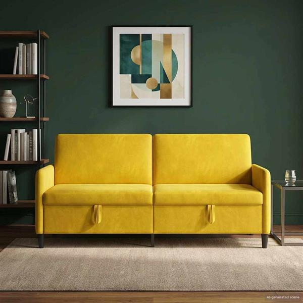 Grote foto vidaxl bank met opslag geel 192 x 78 x 87 cm polyester huis en inrichting bankstellen