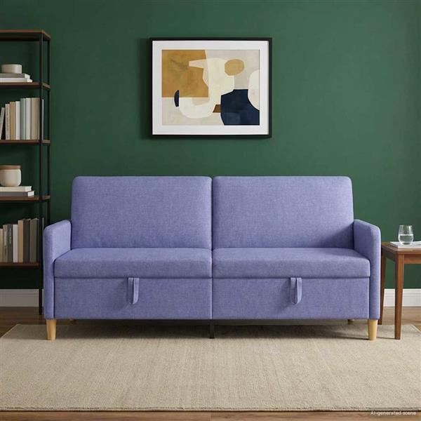 Grote foto vidaxl bank met opslag jeans blauw 192 x 78 x 87 cm polyester huis en inrichting bankstellen
