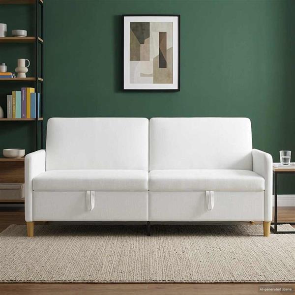 Grote foto vidaxl bank met opslag wit 192 x 78 x 87 cm polyester huis en inrichting bankstellen