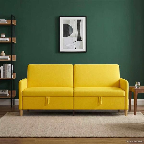 Grote foto vidaxl bank met opslag lichtgeel 192 x 78 x 87 cm polyester huis en inrichting bankstellen