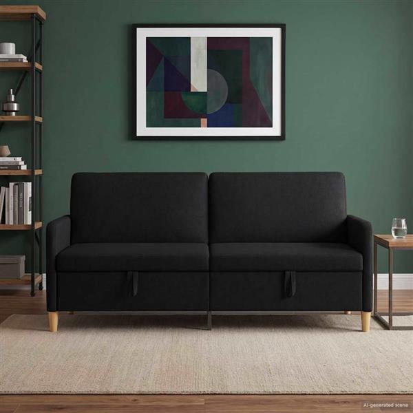 Grote foto vidaxl bank met opslag zwart 192 x 78 x 87 cm polyester huis en inrichting bankstellen