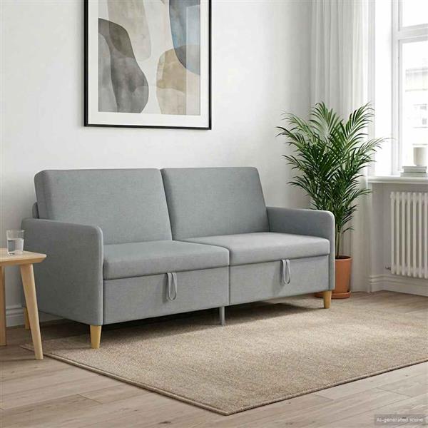 Grote foto vidaxl bank met opslag lichtgrijs 192 x 78 x 87 cm polyester huis en inrichting bankstellen