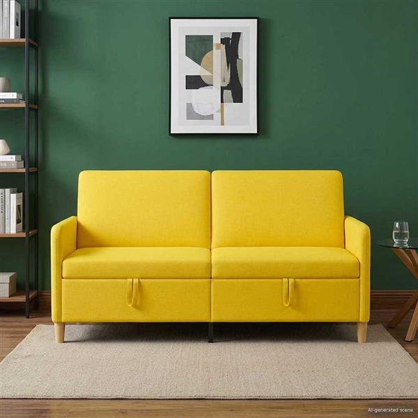 Grote foto vidaxl bank met opslag lichtgeel 172 x 78 x 87 cm polyester huis en inrichting bankstellen