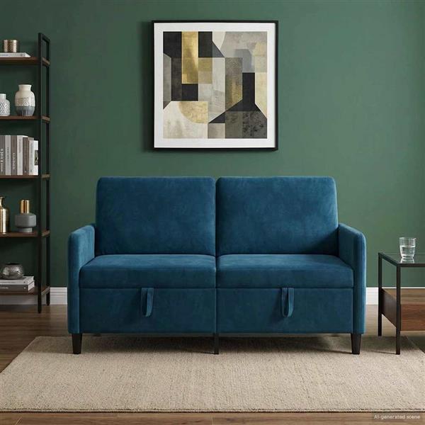 Grote foto vidaxl bank met opslag blauw 152 x 78 x 87 cm polyester huis en inrichting bankstellen