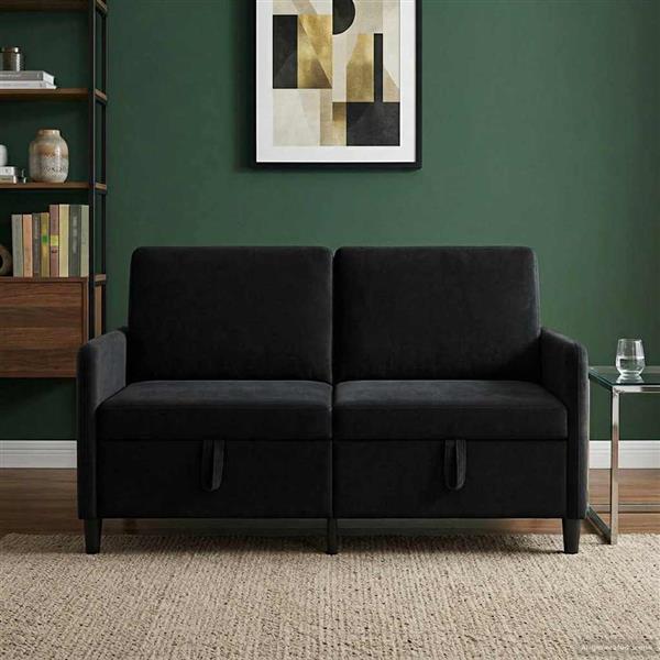 Grote foto vidaxl bank met opslag zwart 152 x 78 x 87 cm polyester huis en inrichting bankstellen
