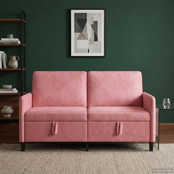 Grote foto vidaxl bank met opslag roze 152 x 78 x 87 cm polyester huis en inrichting bankstellen