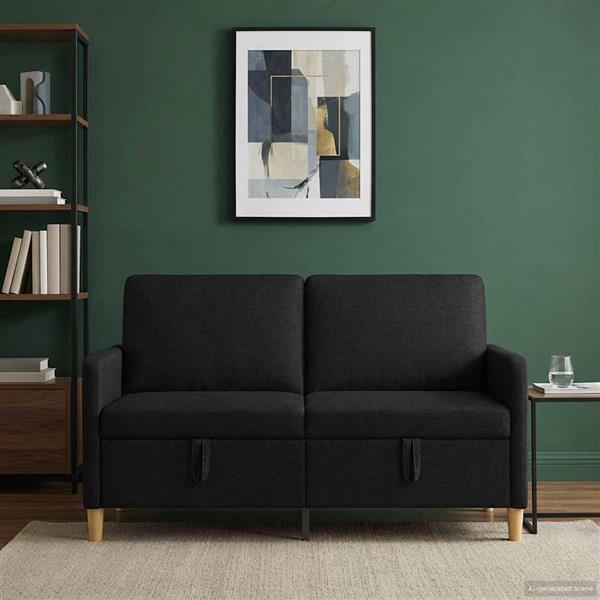 Grote foto vidaxl bank met opslag zwart 152 x 78 x 87 cm polyester huis en inrichting bankstellen