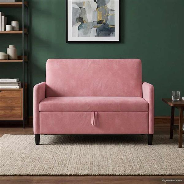 Grote foto vidaxl bank met opslag roze 122 x 78 x 87 cm polyester huis en inrichting bankstellen
