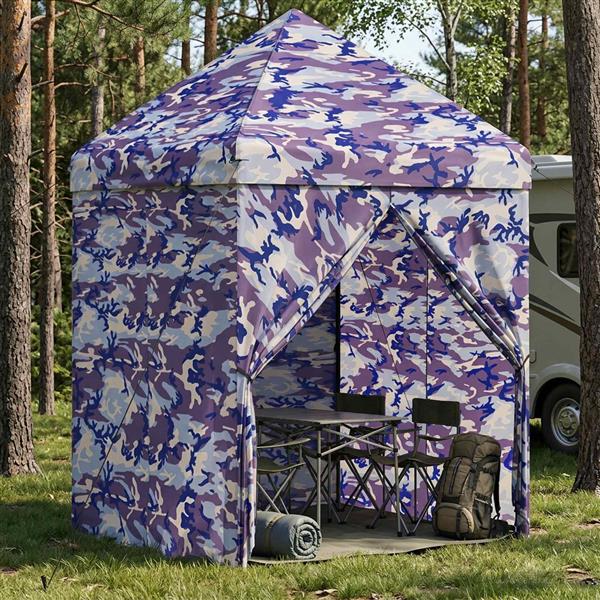 Grote foto vidaxl pop up gazebo met 4 zijwanden 2 x 2 m blauw camouflage tuin en terras overige tuin en terras
