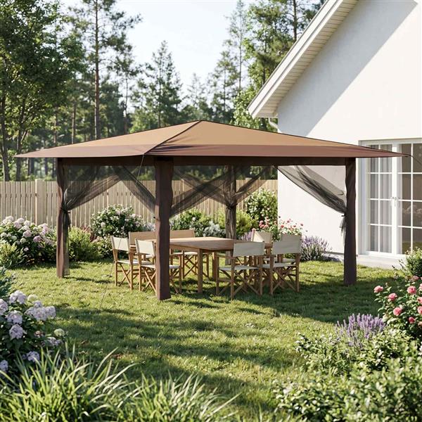 Grote foto vidaxl paviljoen met 4 zijwanden 4 x 4 m beige en bruin tuin en terras overige tuin en terras