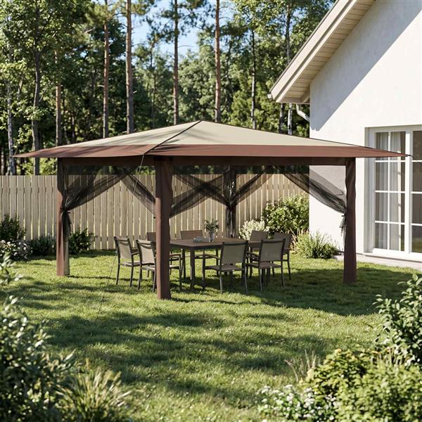 Grote foto vidaxl paviljoen met 4 zijwanden 4 x 4 m cr me en bruin tuin en terras overige tuin en terras