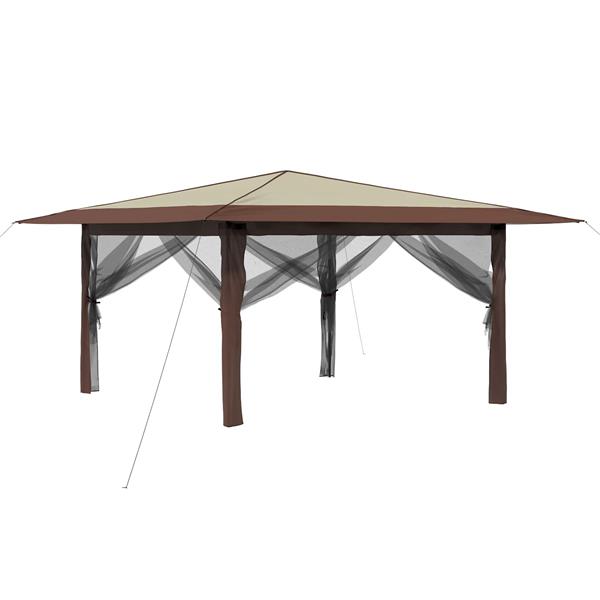 Grote foto vidaxl paviljoen met 4 zijwanden 4 x 4 m cr me en bruin tuin en terras overige tuin en terras