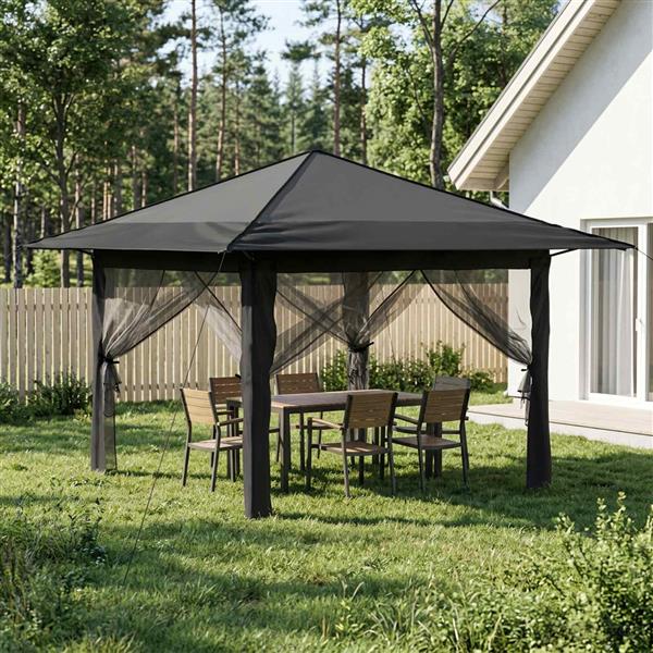 Grote foto vidaxl gazebo met 4 zijwanden lichtgrijs en antracietkleurig tuin en terras overige tuin en terras