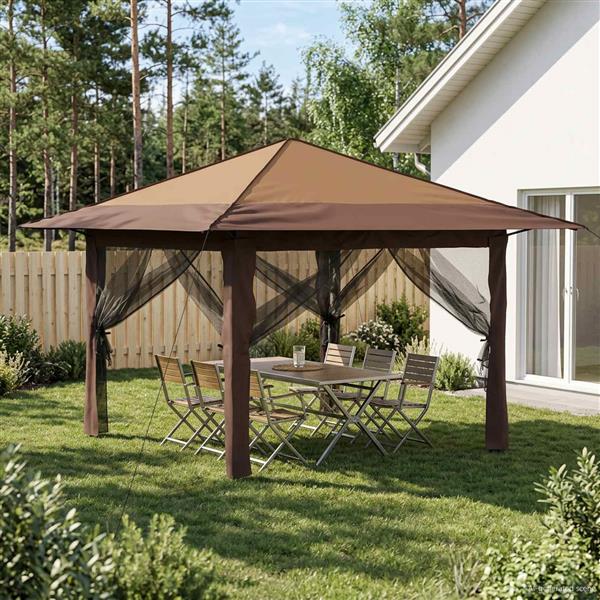 Grote foto vidaxl gazebo met 4 zijwanden 3 3 x 3 3 m beige en bruin tuin en terras overige tuin en terras