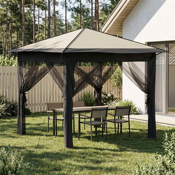 Grote foto vidaxl gazebo met 4 zijwanden 2 6 x 2 6 m cr me en antraciet tuin en terras overige tuin en terras