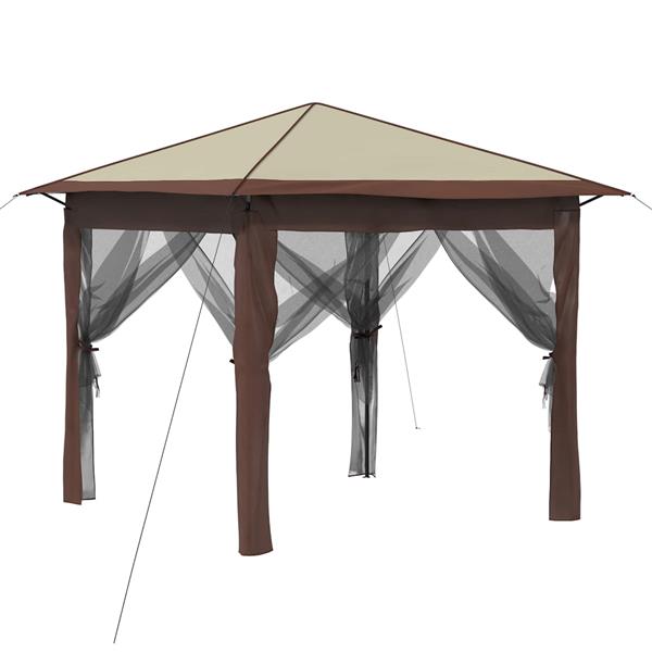 Grote foto vidaxl gazebo met 4 zijwanden 2 6 x 2 6 m cr me en bruin tuin en terras overige tuin en terras