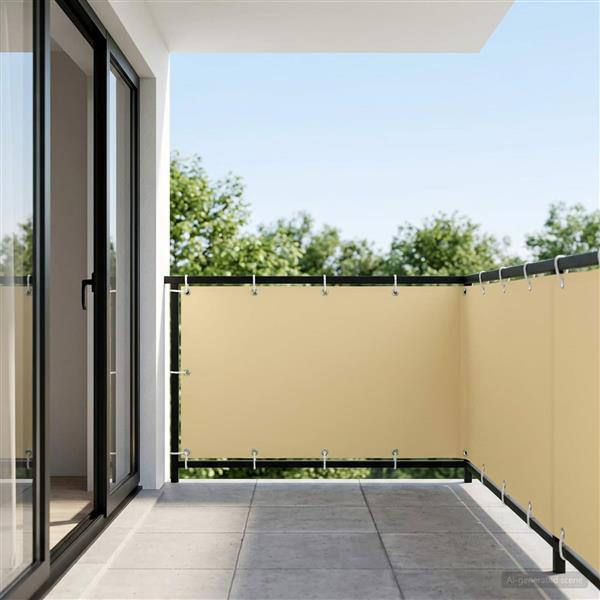 Grote foto vidaxl balkonscherm 1 5 x 15 m stof met pu coating beige tuin en terras overige tuin en terras