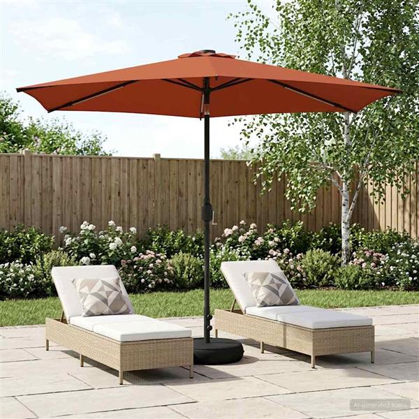 Grote foto vidaxl tuinparasol met led lampen en voet 300 x 300 cm polyester tuin en terras overige tuin en terras